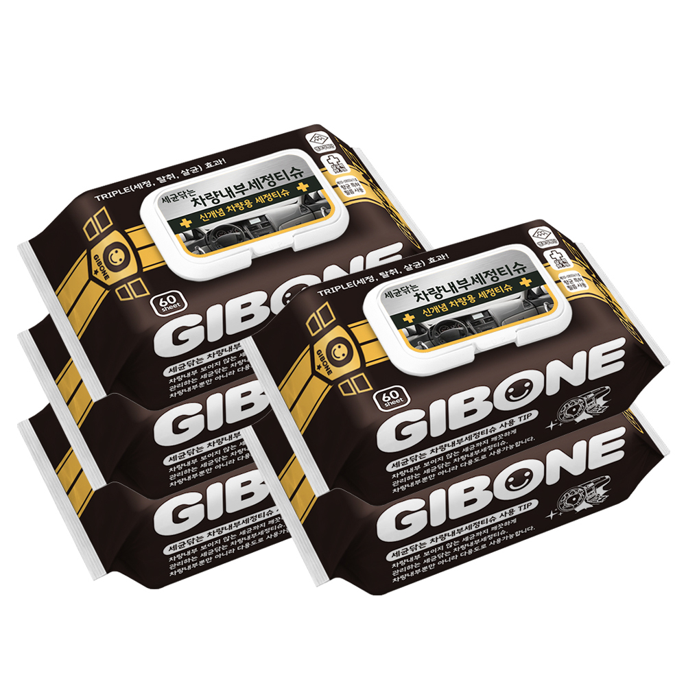 기본에 세균닦는 차량내부 세정티슈, 60매, 5팩